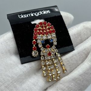 Estate Clear & Red Rhinestone Santa Claus Head with Jingly Beard Christmas Holid